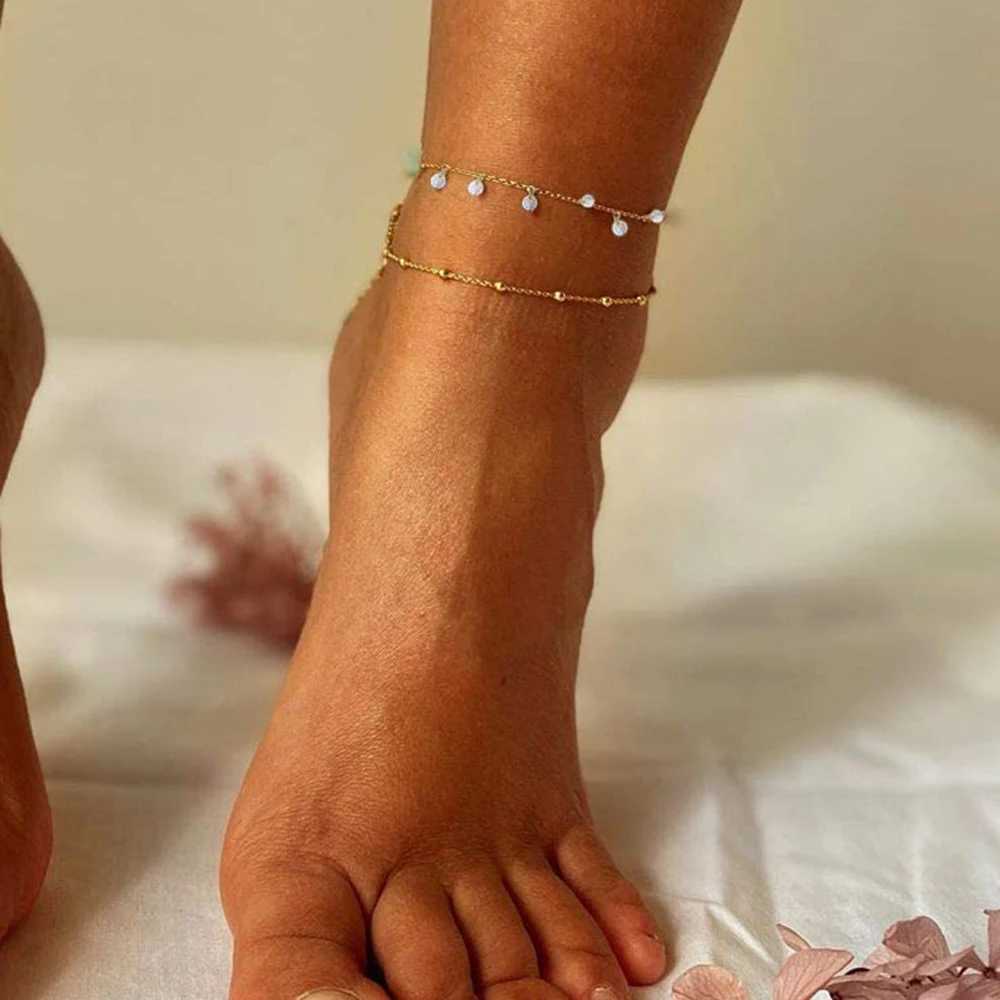 MinaMaMa Multilayer Stainless Steel Tassel Zircon Crystal Anklet For Women Yoga Beach Leg Bracelet Anklets Foot Chain Jewelry W250604