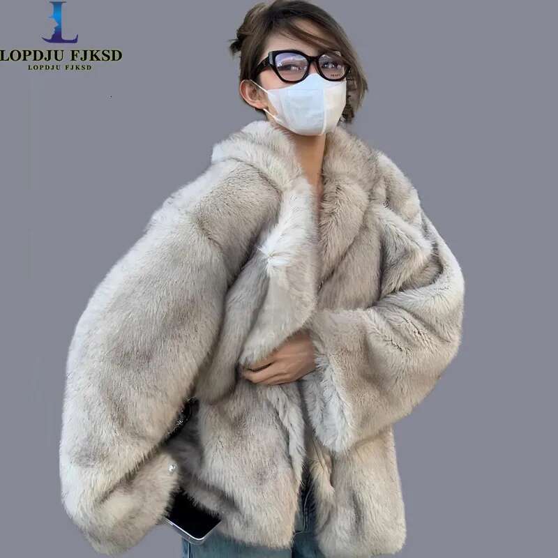 Faux Fox Fur Coats for Women, Covered Button Jacket, Thick Warm Female Clothing, England Style, New, Winter, 2025