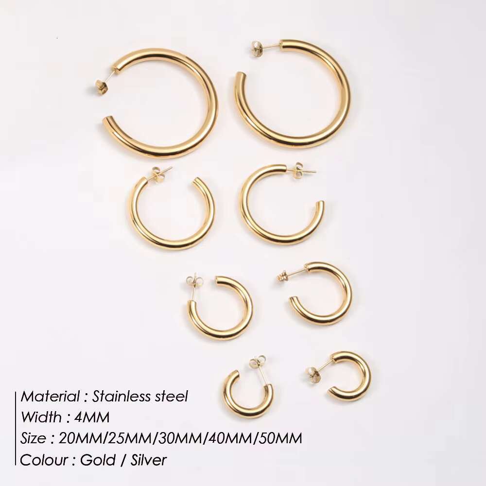 E-Manco Stainless Steel 18K Gold Plated Round Geometric Big Hoop Earring Trendy C Type Ear Needle Earrings Jewelry