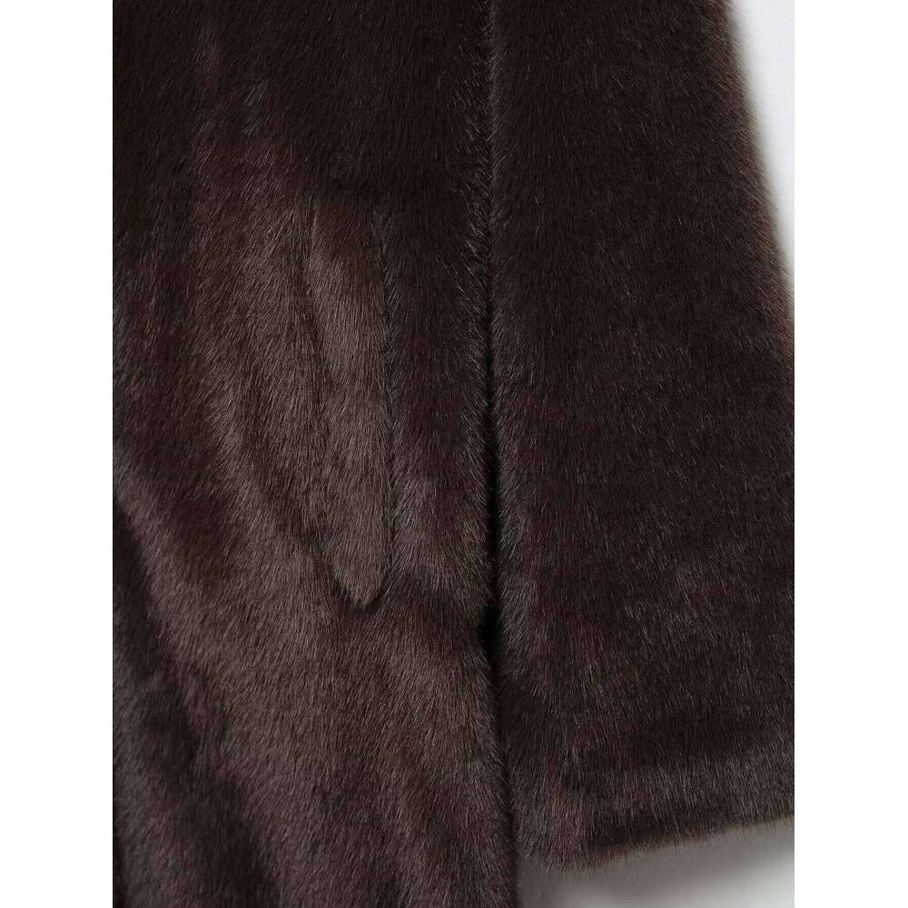 Women's Fall Winter Faux Fur Long TRAFZA Vintage Lapel Buttons Loose New 2024 Fashion Casual High Street Warm Coat