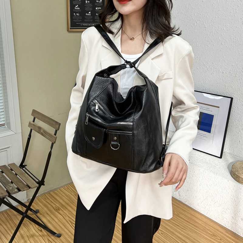 Street Retro Fashion Trend Womens Shoulder Crossbody Bag Zipper Large Capacity Travel Purse and Handbag Casual Backpack XJ250604