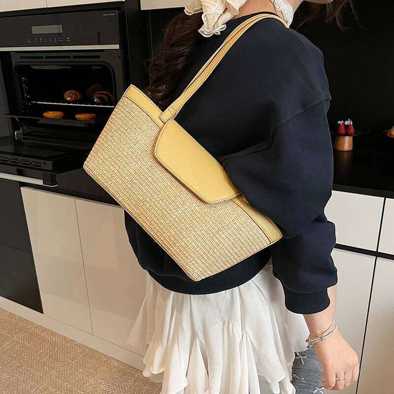 Weave Straw Shoulder For Women 2025 Summer Ladies New Tote Bag Females Beach Bags Lady Handbags And Purses