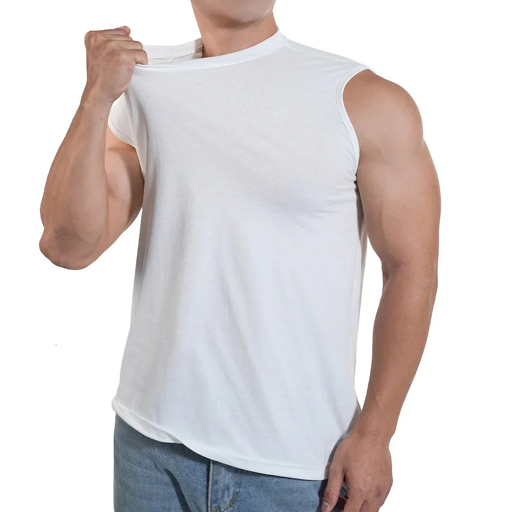 2025 Men Sportwear Muscle Vest Running Sports Cotton Sleeveless T Shirt O-neck Plain Tank Top Bodybuilding Fitness Clothing 250604