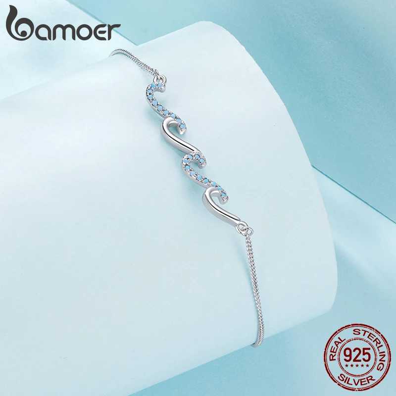 BAMOER 925 Sterling Silver Blue Sea Wave Charm Anklet for Women Gold Plated Beach Jewelry Trendy Best Friend Gift W250604