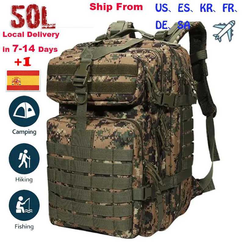 Backpack 50L Large Capacity Camping Man Rucksacks Tactical Hunting Nylon Bags For Sport Trekking Waterproof Pack W250603