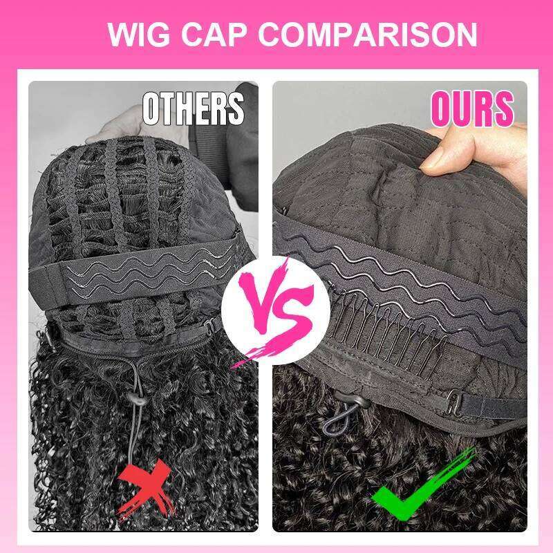 VSHOW 3 In 1 Half Kinky Straight Human Hair Adjustable Drawsting Full hiine Made Wigs With Natural Hairline