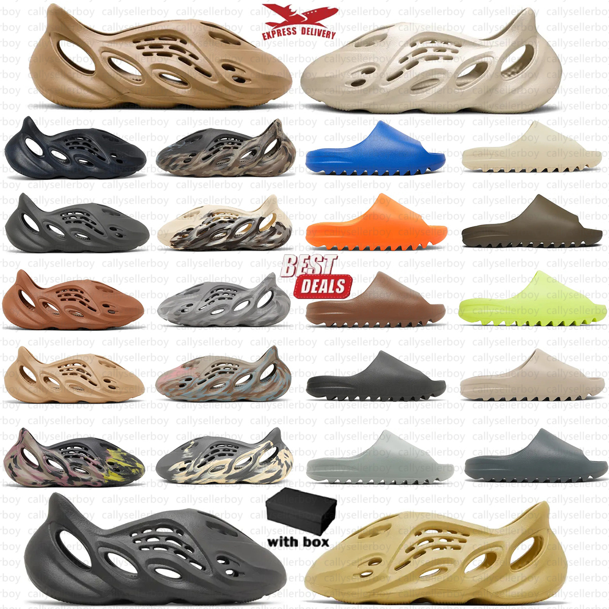 With Box Slides Foam Runner Onyx Bone Carbon Beach Slippers Men Women Indoor Outdoor Black White Size 36-48