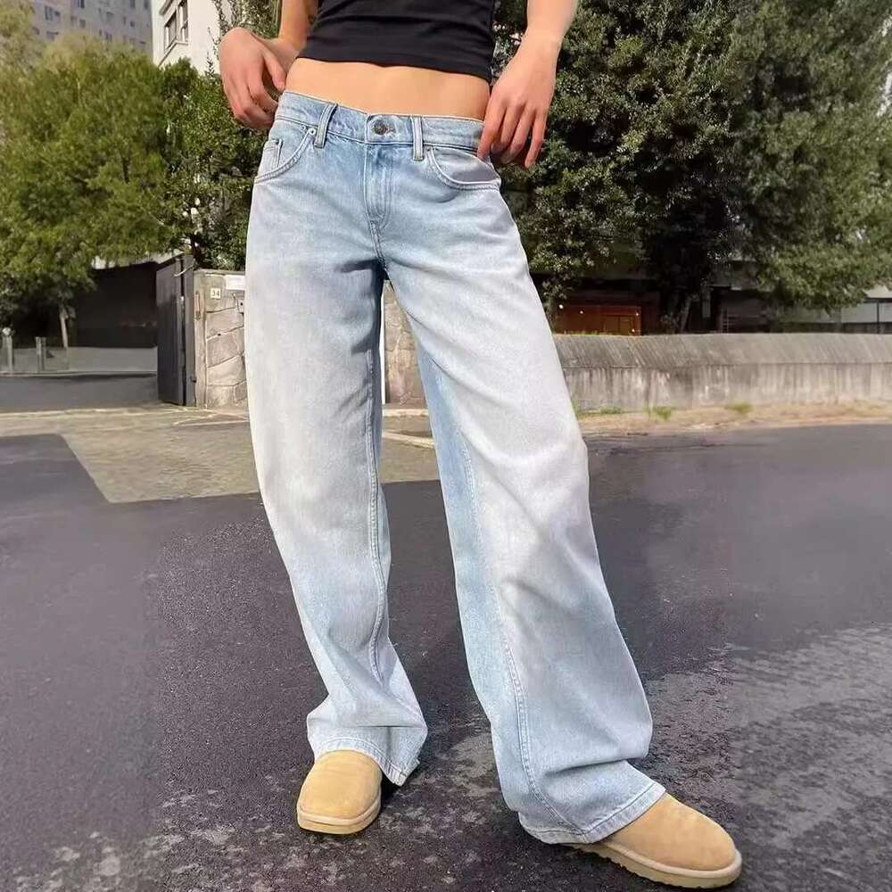 Vintage Distressed Straight-Leg High-Waisted Washing Jeans Loose-Fit Draped Versatile European And American Style Denim Pants