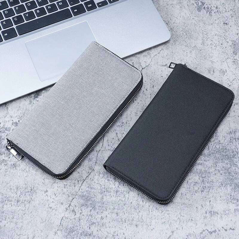 Men Long Large Capacity Multiple Slots Canvas Zippered Purse Business Handbag Card Holder Wallet Coin Bag