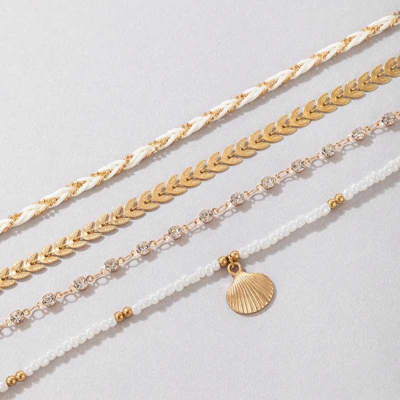 4pc/set Bohemian Rice Beads Starfish Shell Pendant Anklet for Women Trendy Summer Beach Multilayer Anklet Foot Sandals Jewelry W250604