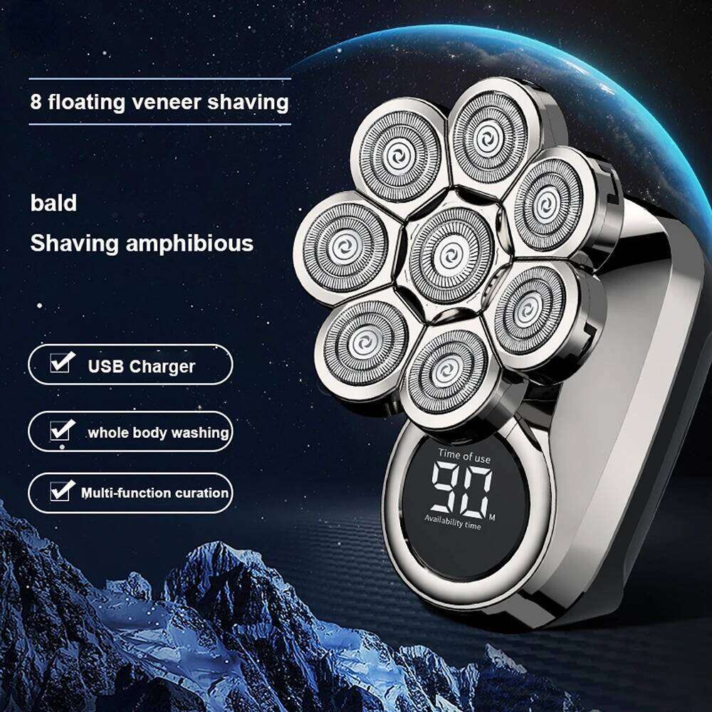 LED Display Electric Men 6-In-1 Upgrade Skull Razor Bald Head Shavers Grooming 8-Heads 4D Shaving Kit