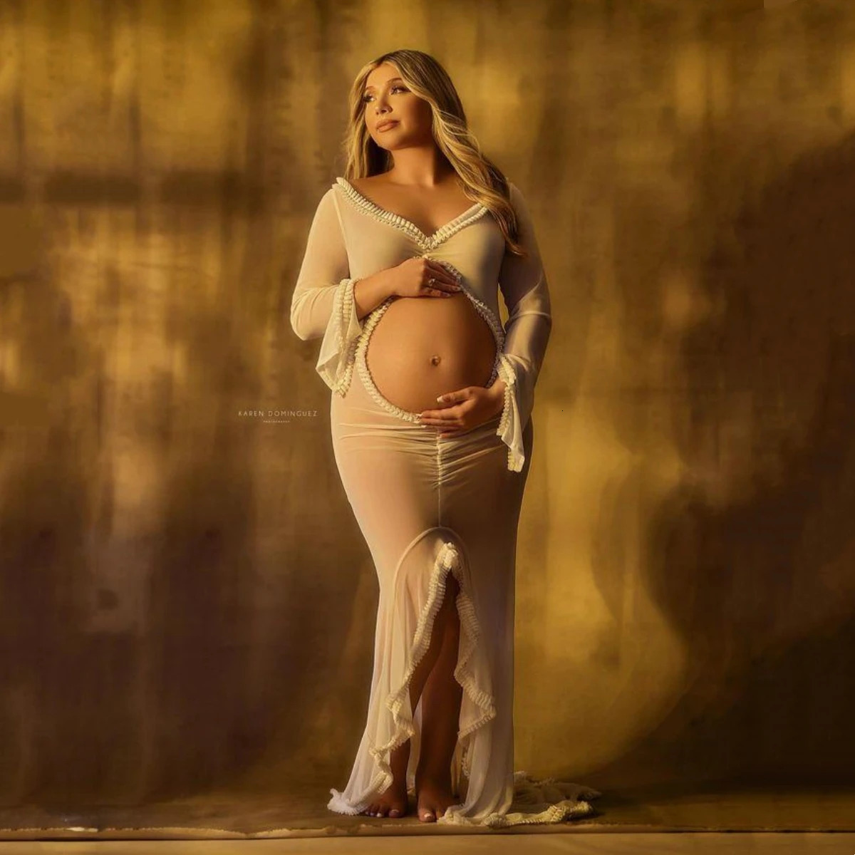 Hollow Out Tulle Maternity Poshoot Dress Stretchy Tulle Pregnant Woman Pography Memaid Dress Long Train 250530