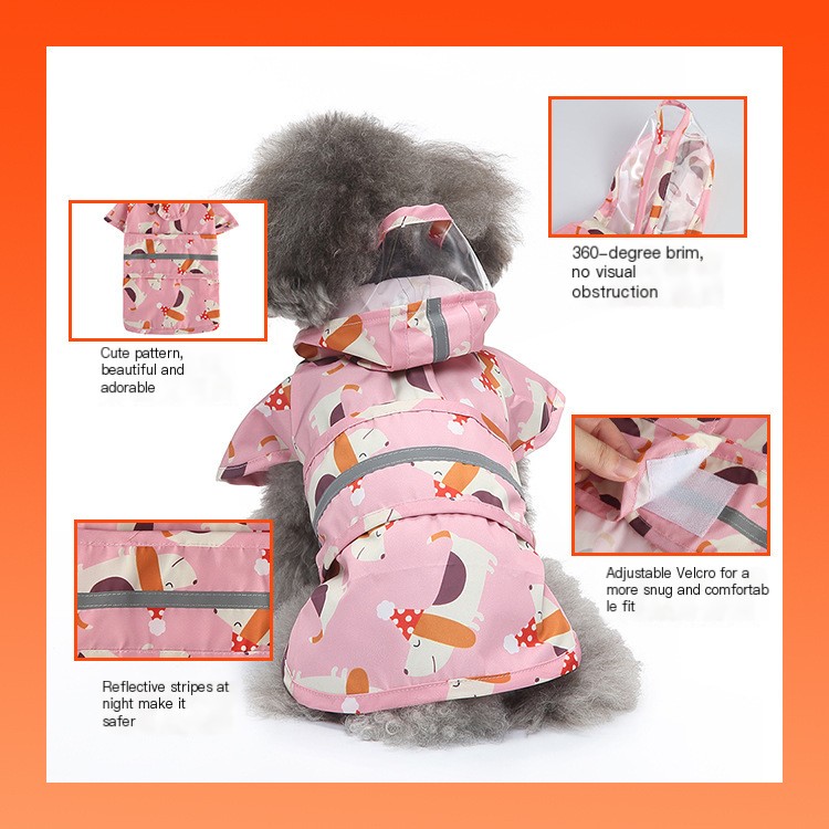 Reflective Waterproof Dog Raincoat with Adjustable Hood and Safety Strips for Night and Rainy Walks