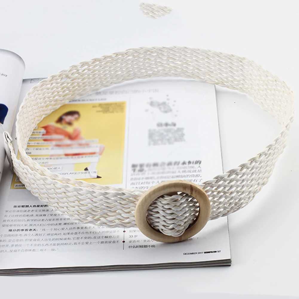 Summer Women Braided Belts Elastic Belt Buckle Vintage Bohemian Straw Buckle Belt Women Knitted Belt Dress Belt Fake Straw Waistband W250604