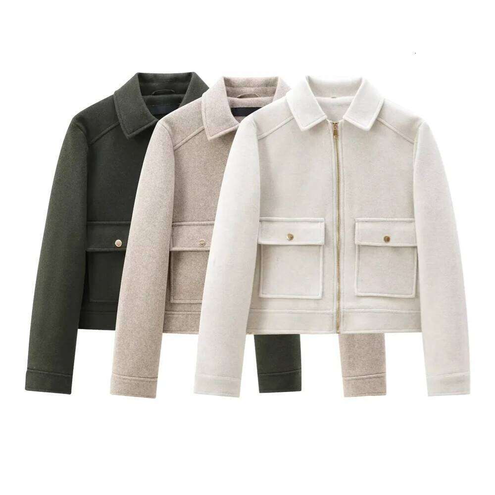 PB&ZA Autumn/Winter New Products Fashion and Leisure Women's Clothing Flip Collar Zipper Pocket Decoration Jacket Coat
