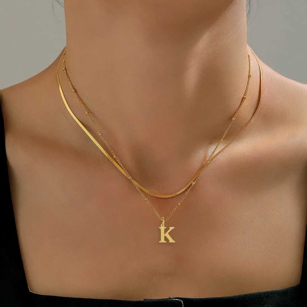 Stainless Steel Double-layer Necklace Golden 26 Initial Letters European and American Fashion Style Womens Jewelry WholesaleXJ250604