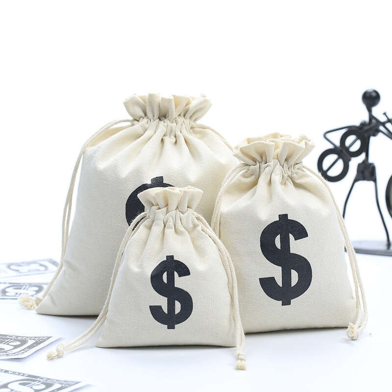 Canvas Sign Money Chip Letter Cotton Linen Small Cloth Dollar Drawstring Bag Printed