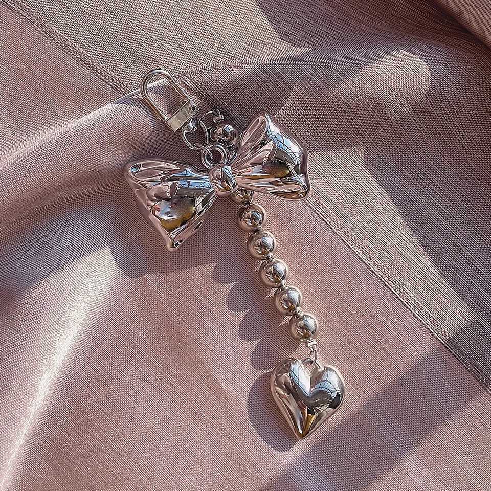 Fashion Bowknot Keychain for Women Luxury Bag Hanging Decoration Mobile Phone Bead Keyring Party Jewelry Girl Accessories W250604