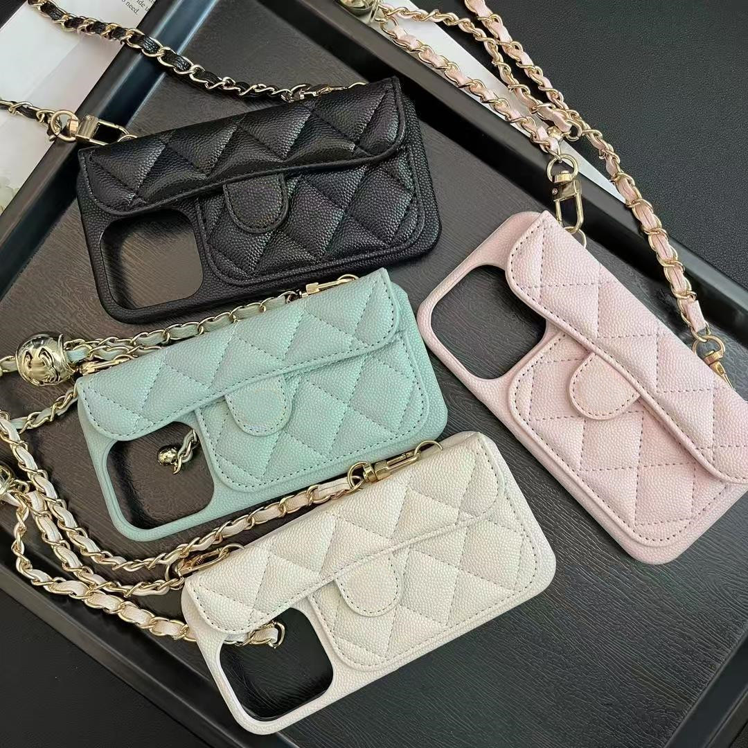 Designer Phone Case for iPhone 16 Pro Max 15 Pro Max 14 Pro 13 12 11 16 Plus Case Card Holder Luxury Leather Crossbody Wallet Phonecase Chain Strap Lanyard Handbag Cover