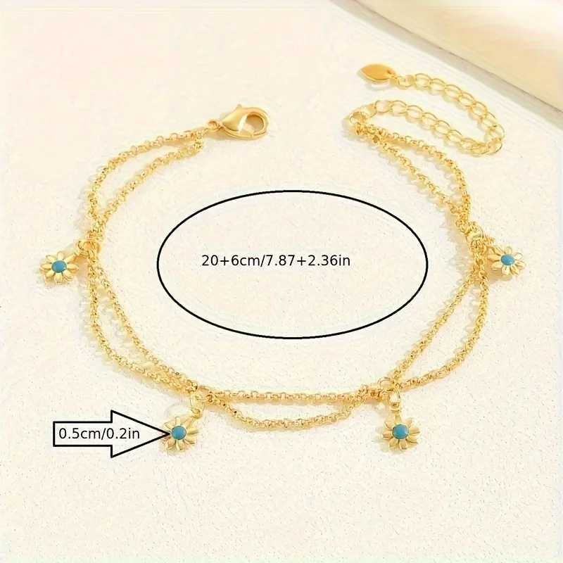 Bohemian Double Layers Sweet Flower Pendant Anklet Women Sparkling Summer Beach Party Gift Jewelry Accessories W250604