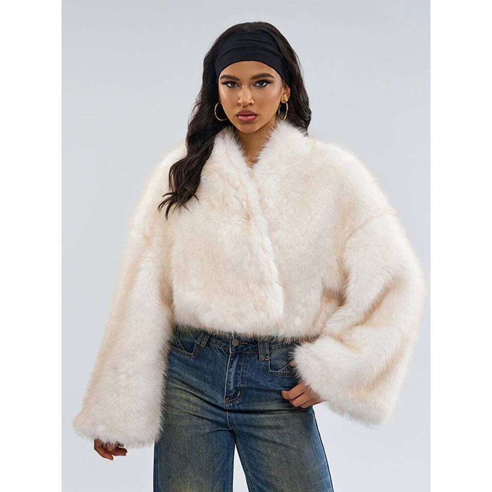 Vintage Faux Short Coats Women Retro Thick Large Cuffs Button Solid Fur Coat Female Winter Warm Chic High Street Outwear luanyun
