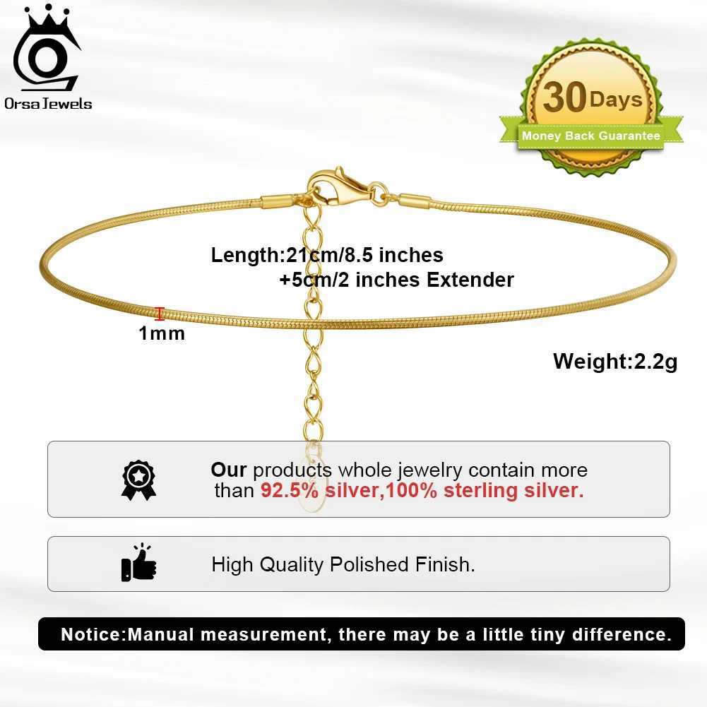 ORSA JEWELS 925 Sterling Silver 1mm Round Snake Chain Anklet 14K Gold Plated Simple Ankle Jewelry for Women Birthday Gift SA23 W250604