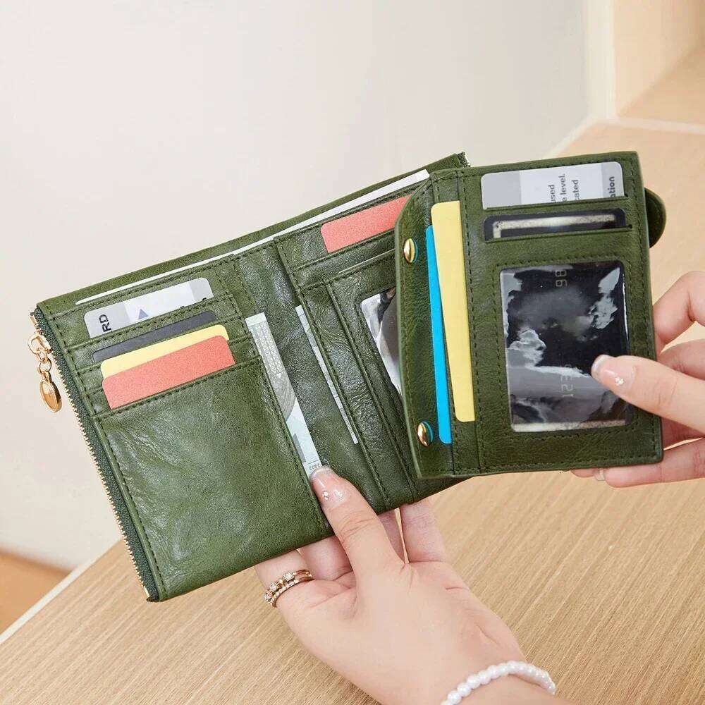 Women's Wallet Short Three Layer Large Capacity Double Zipper ID Credit Bank Card Holder Money Purses for Women