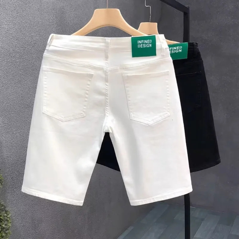 2023 Summer Casual Denim Shorts Men Fashion White Knee Length Pants Straight Slim Classic Male Clothing Jeans 250529Z