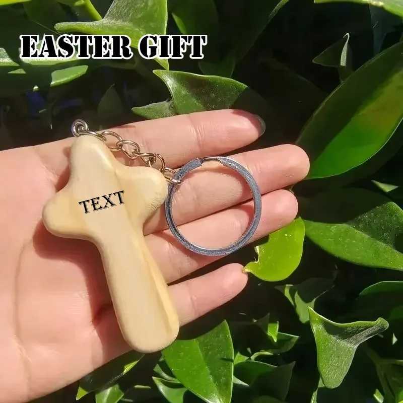 Personalized Wooden Cross Keychain Custom Pendant for Men Women Easter Gift Car Bag Key Ring Easter-themed Decoration W250604