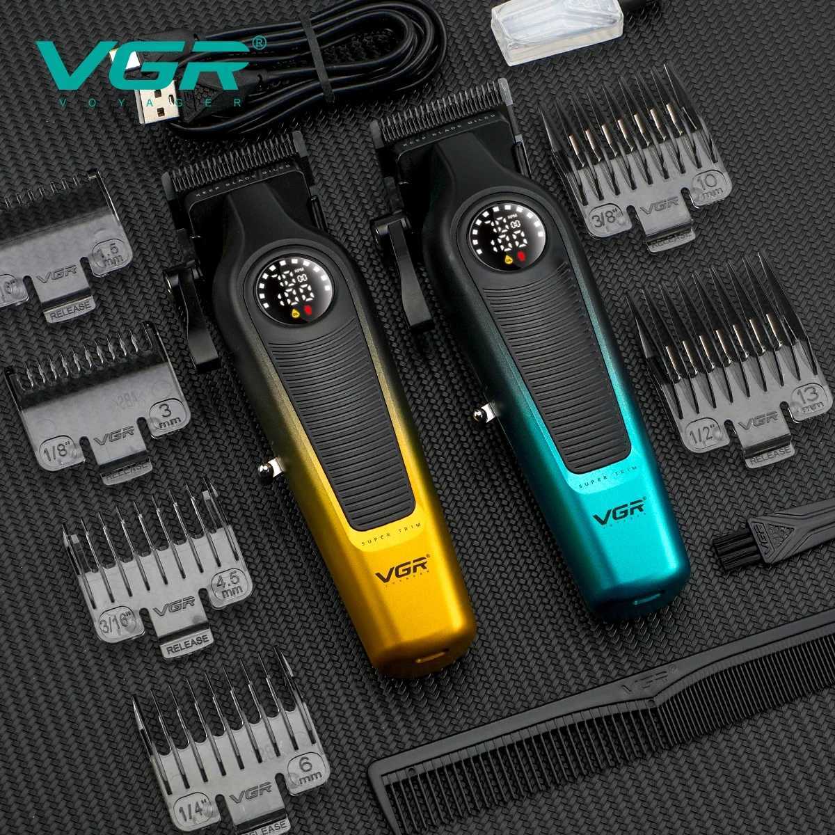 VGR 196 Professional Hair Clipper DLC Blade LED Display Cordless USB Ceramic Blade Mens Haircut Machine Hair Trimmer MachineXJ250604