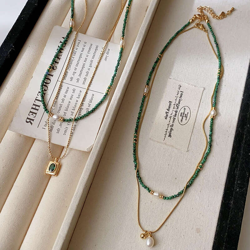 Luxury jewelry designer necklace ethnic handicrafts New Chinese Malachite Freshwater Pearl Exquisite Ethnic Style Beaded Collarbone Chain Unique Neckl