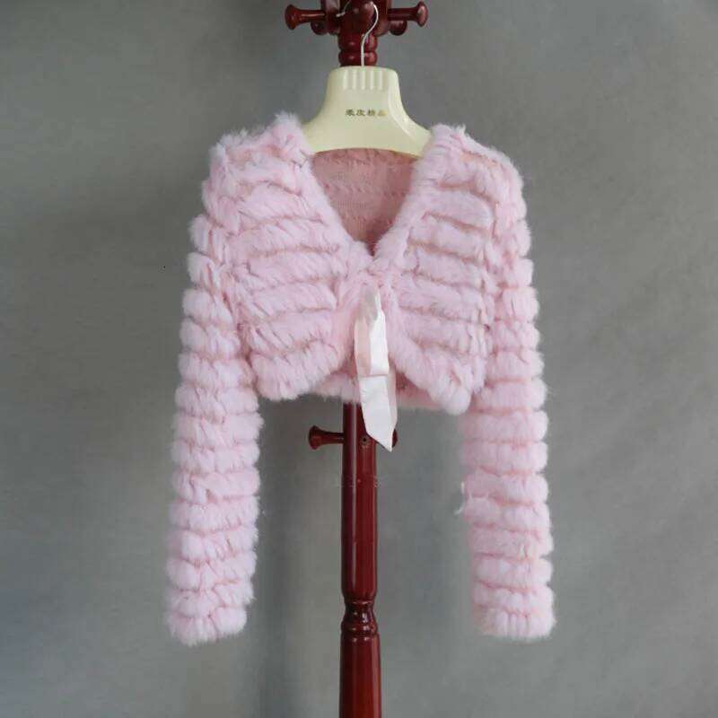 2023 Autumn Real Rabbit Knitted Long Sleeve V-neck Casuall Genuine Fur Outwear Open Matching Dresses Fall Coat