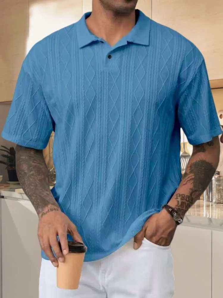 Mens 2025 retro loose texture knitted polo shirt with a lapel breathable high street casual fashion and comfortable short-sleeve T250604