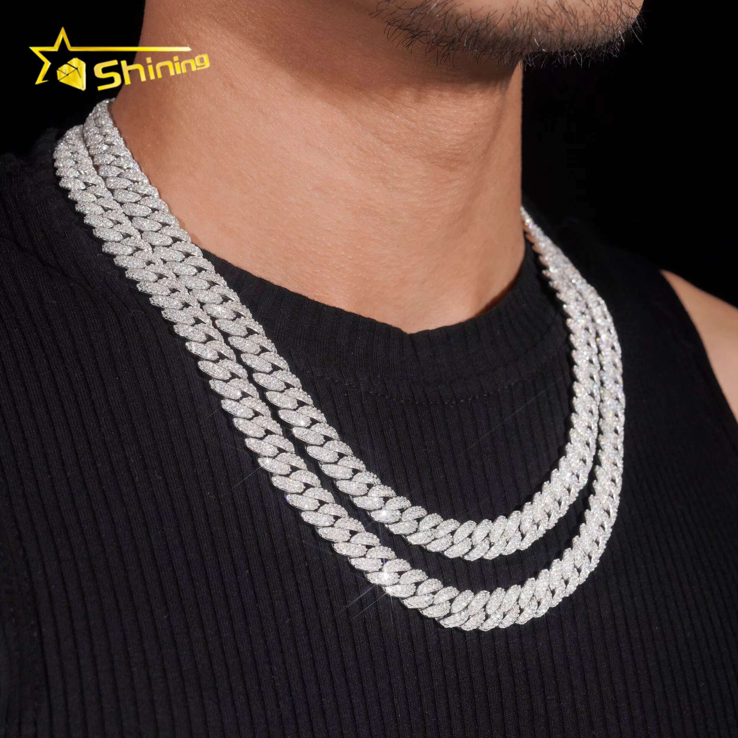 Pass Diamond Tester 925 Sterling Silver Hip Hop Style Iced Out 10mm Moissanite Cuban Link Chain
