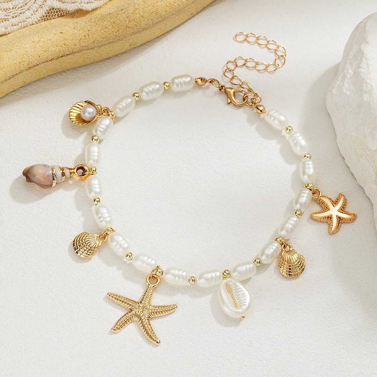 Boho Style Pearls Anklet for Women Girls Summer Trendy Fashion Starfish Pendant Ankle Bracelet Female Foot Beach Jewelry W250604