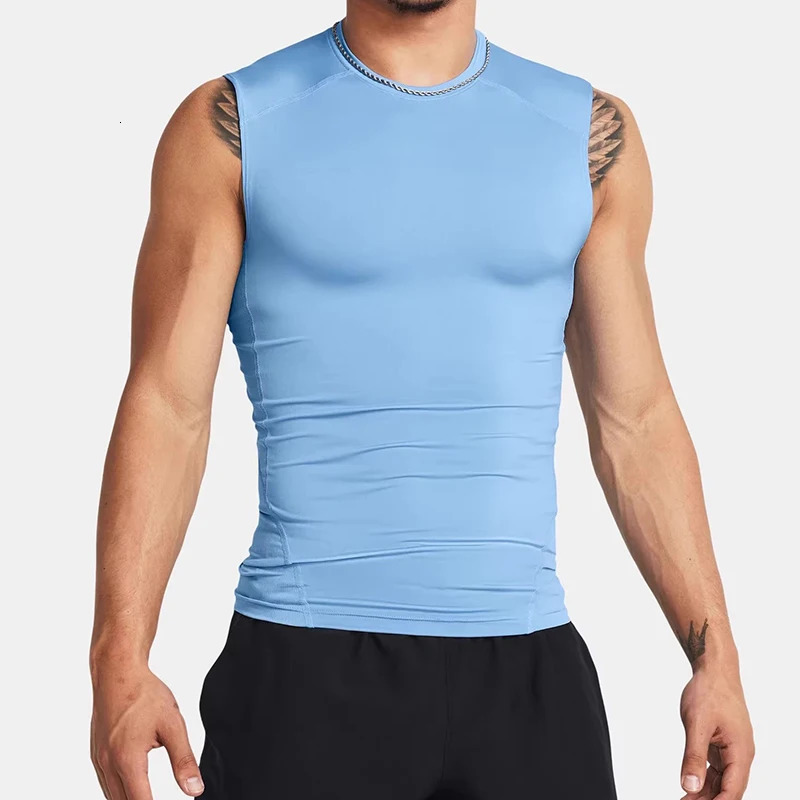 Mens Running Tank Top Summer Sleeveless Shirt Elastic Compression Tanktop Male Top Gym Fitness Singlets Training Sport Vest Men 250604