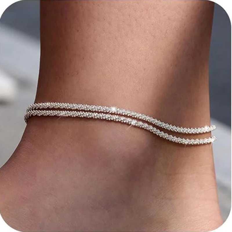 Sterling Silver Ankle Bracelets for Women Dainty Adjustable Layered Anklet Set Stackable Cuban Link Anklets Beach Jewelry W250604