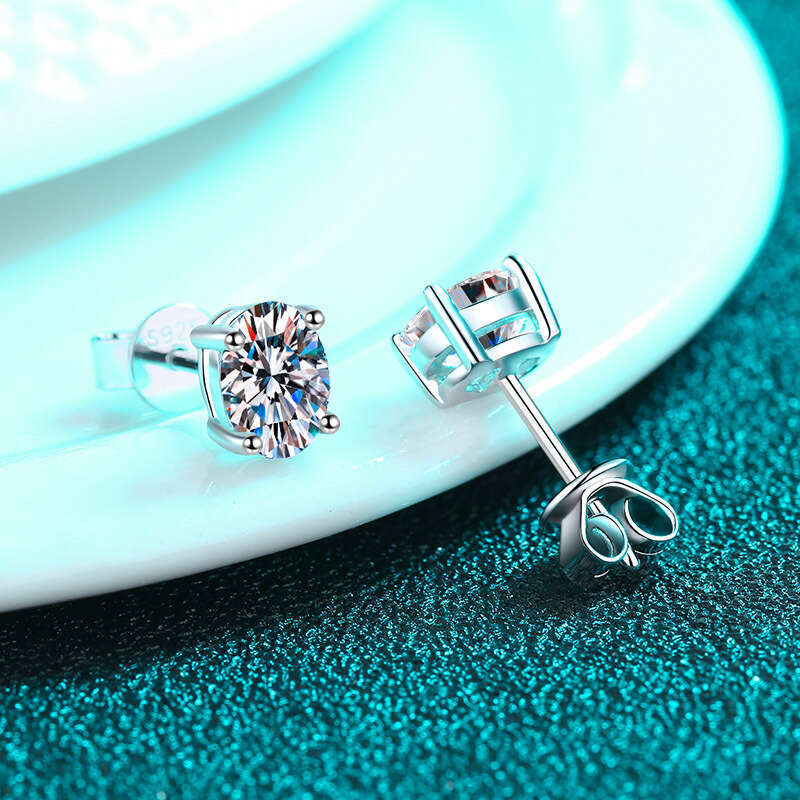 DHCollections Sterling Earrings for Women Pigeon Egg Moissanite, Delicate and Petite Ear Jewelry, Plated with PT950 Gold