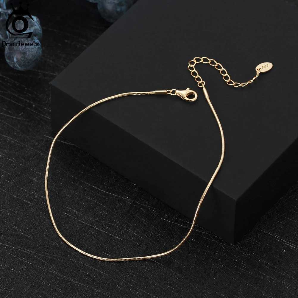 ORSA JEWELS 925 Sterling Silver 1mm Round Snake Chain Anklet 14K Gold Plated Simple Ankle Jewelry for Women Birthday Gift SA23 W250604