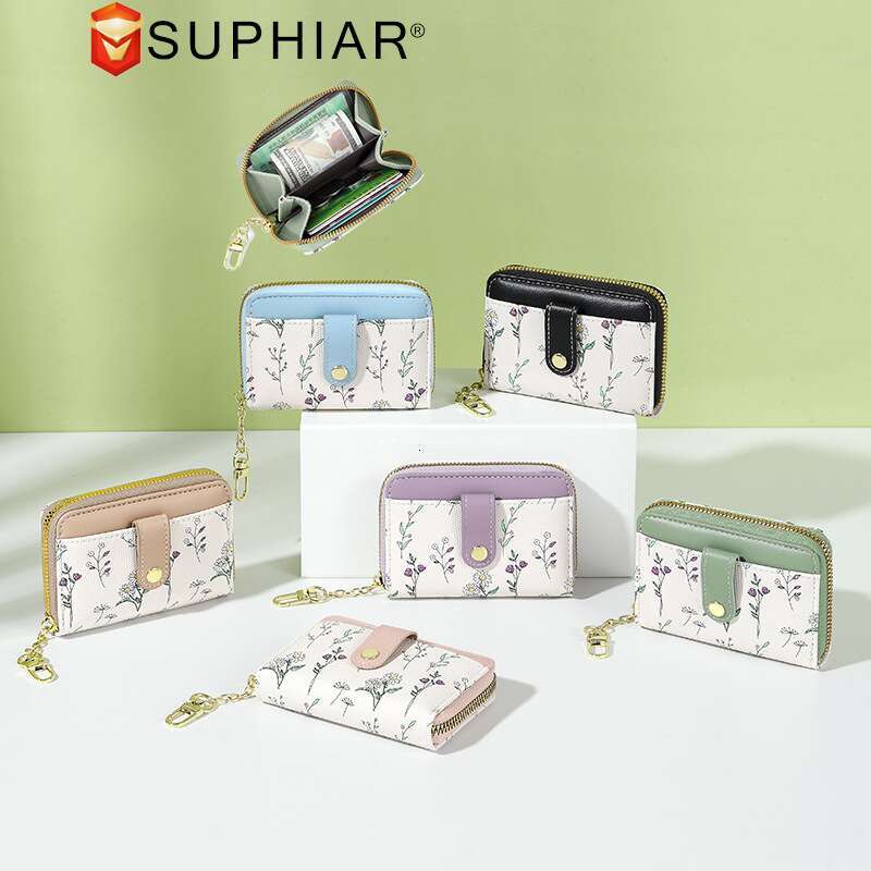 Zipper Card Holder Ins Style Simple Floral Purse Mini Small Portable Coin Storage Bag