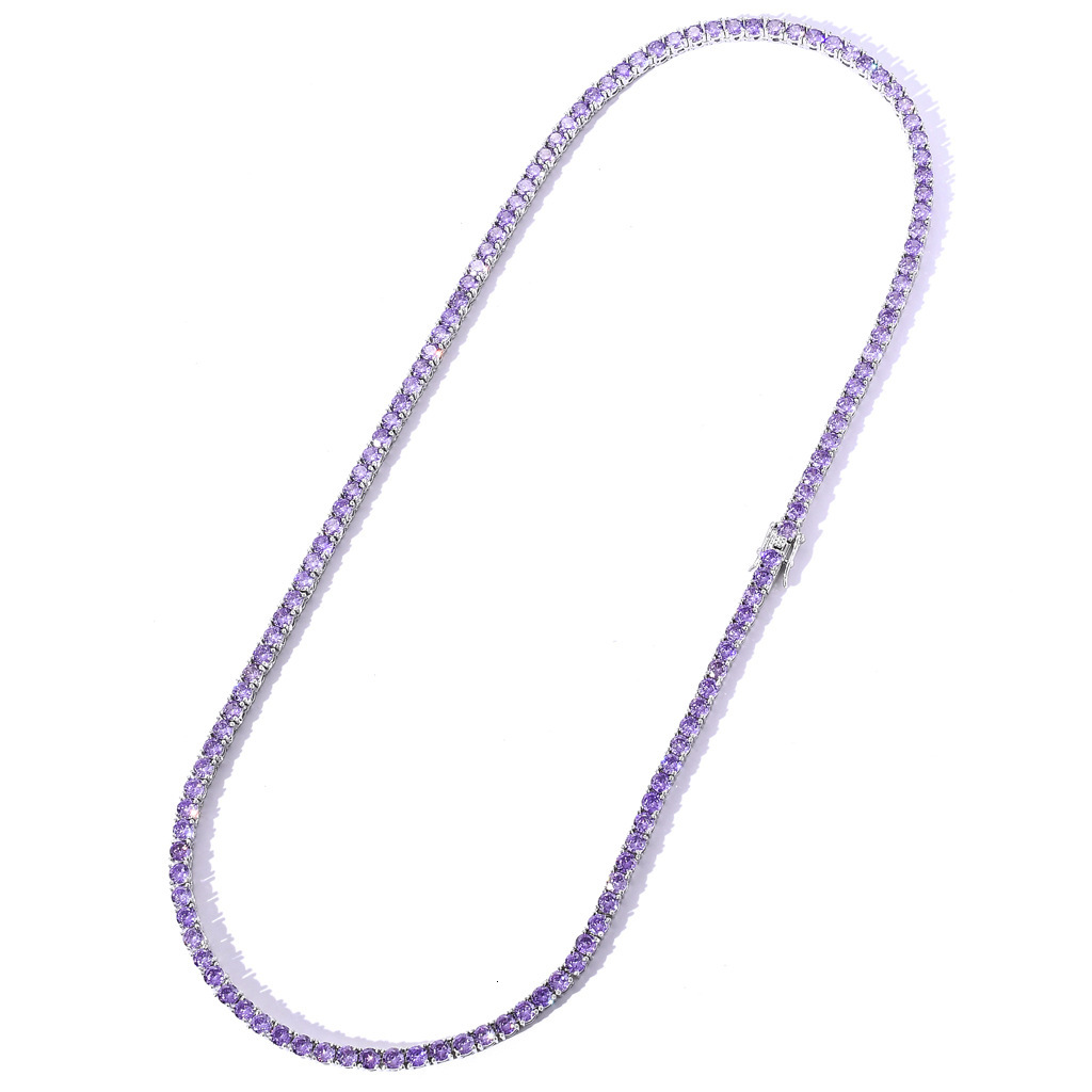 Tennis Chain 4mm Purple Moissanite Row Moissanite Tennis Hip Hop Necklace Tennis Chain