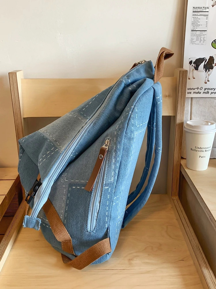 Women Denim Vintage College Backpack Lady Leisure Retro Trendy Female Patchwork Book Bag Fashion Cute Travel School Bag 250530