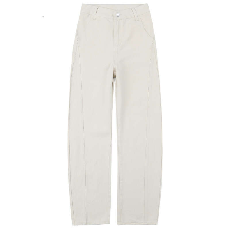 Apricot Curved Knife Wide-Leg Jeans For Women Spring Summer New High-Waist Slimming American Style Lazy Drape Banana Pants B5