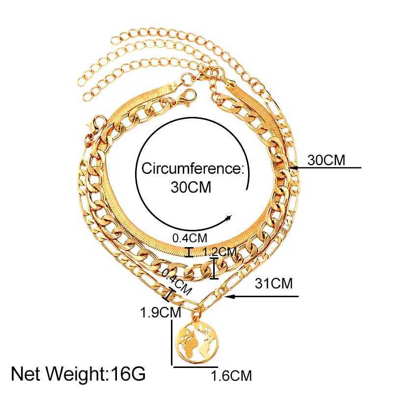 3pcs/set Gold Silver Color World Map Anklets For Women Bohemian Multilayer Anklet On Leg Fashion Beach Jewelry Foot Accessories W250604