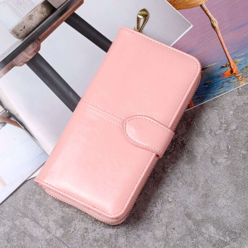2020 Hot Selling Wax Wallet Oil Leather Phone Bag Long Zipper Coin Purse Women's Card Holder Large Cash