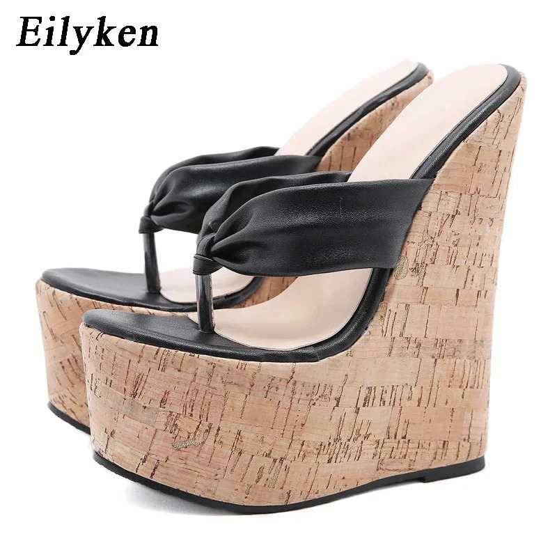 Eilyken Clip Toe Wedges Platform Women Slippers Summer Sexy Super High Heels Mules Sandals Flip Flops Ladies Shoes 250528