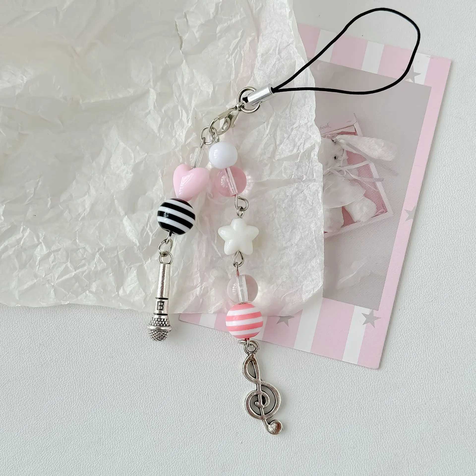 Cute Pink Musical Guitar Y2K Phone Charms Keychain Pendant Bag Phone Chain Cute Accessory Jewelry Gift for Girls Women W250604
