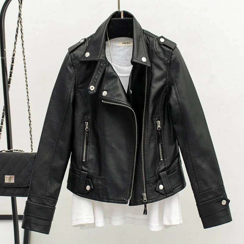 Pop Fall Women Short Black PU Gothic Punk Style Fashion Motorcycle Leather Jacket Casual Wild Coat Goth Winter Coats