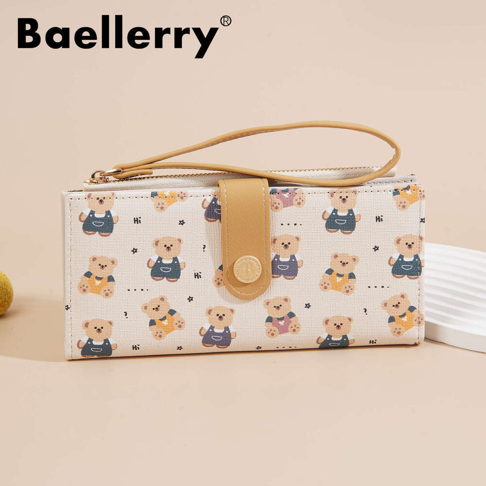 New Women's Long Baellerry Cartoon Bear Print High-end Zipper Snap Wallet