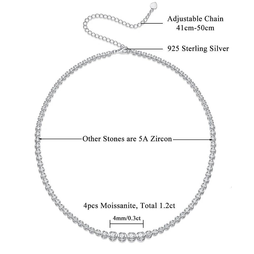 1.2ct Moissanite Tennis Choker Necklace for Women Certified Original Sterling Sier Dia Clavicle Chain Jewelry Gift